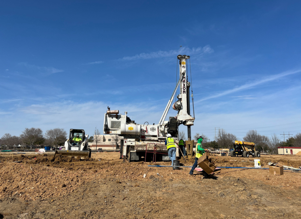 Drilling piers at construction site of Bethel Baptist Church in Lewisville