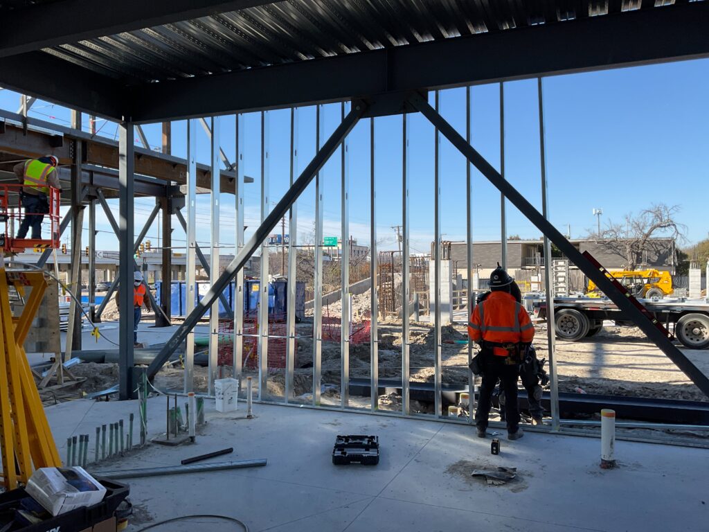 Construction worker on site at The Birchman office building in Fort Worth, Texas