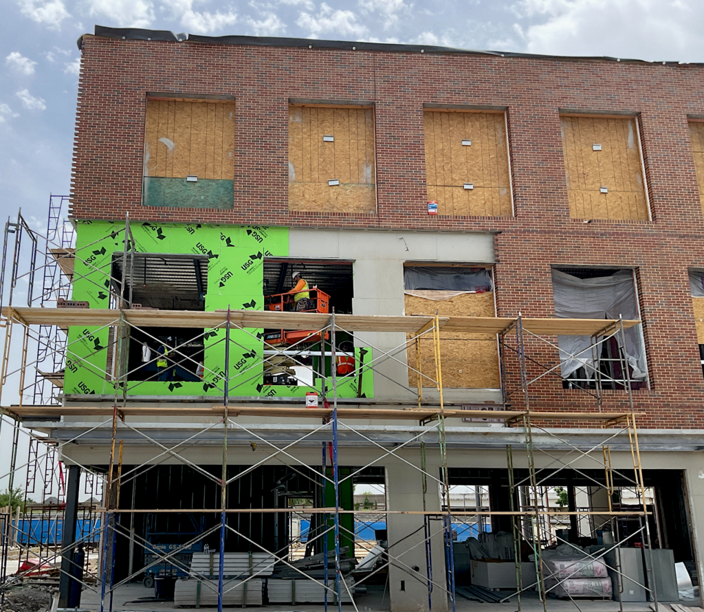 Exterior view of brick installation on The Birchman Office Building in Fort Worth