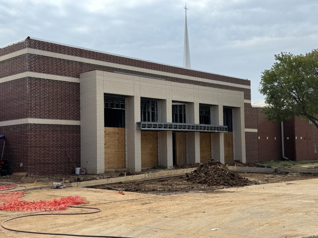 Brickwork on the front of Emmanuel Chin Baptist Church in Lewisville