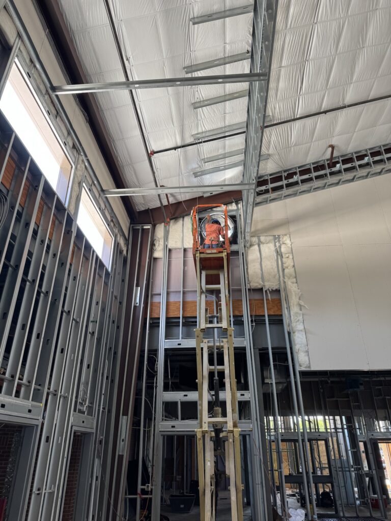 Interior view of ductwork at Emmanuel Chin Baptist Church in Lewisville
