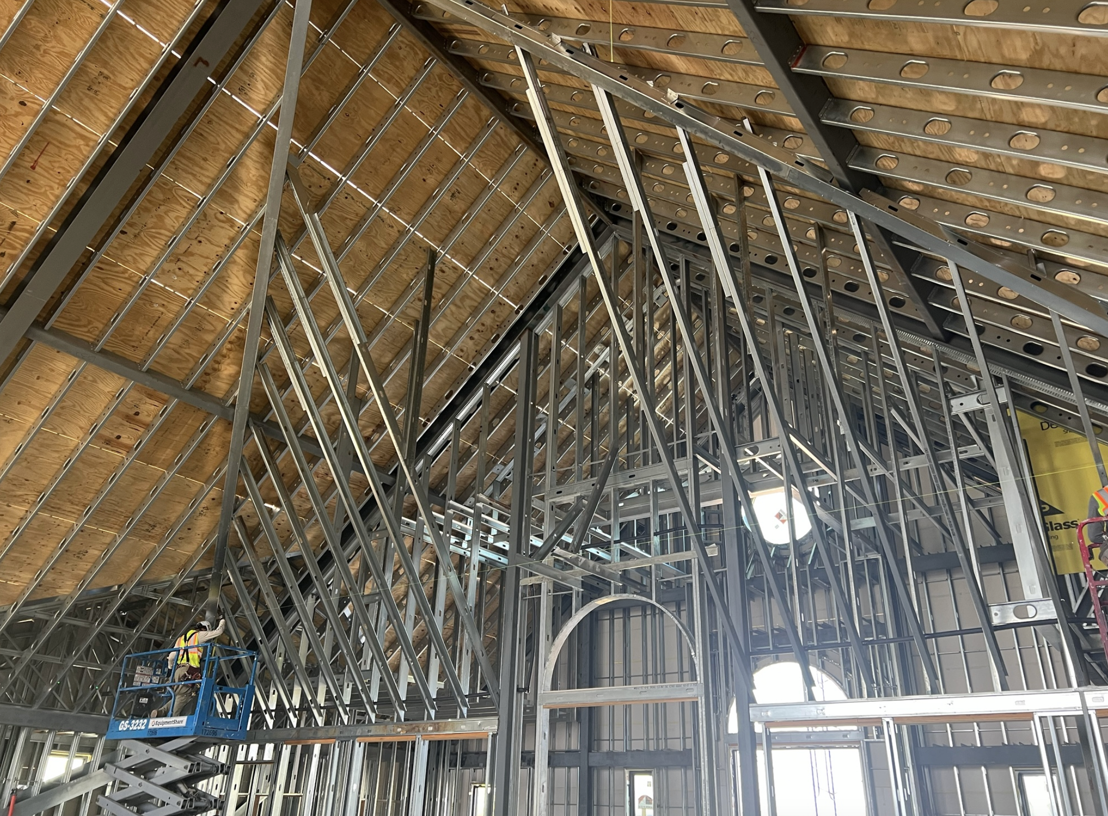Interior view of roofing on the chapel of Holy Famly Church in Fort Worth