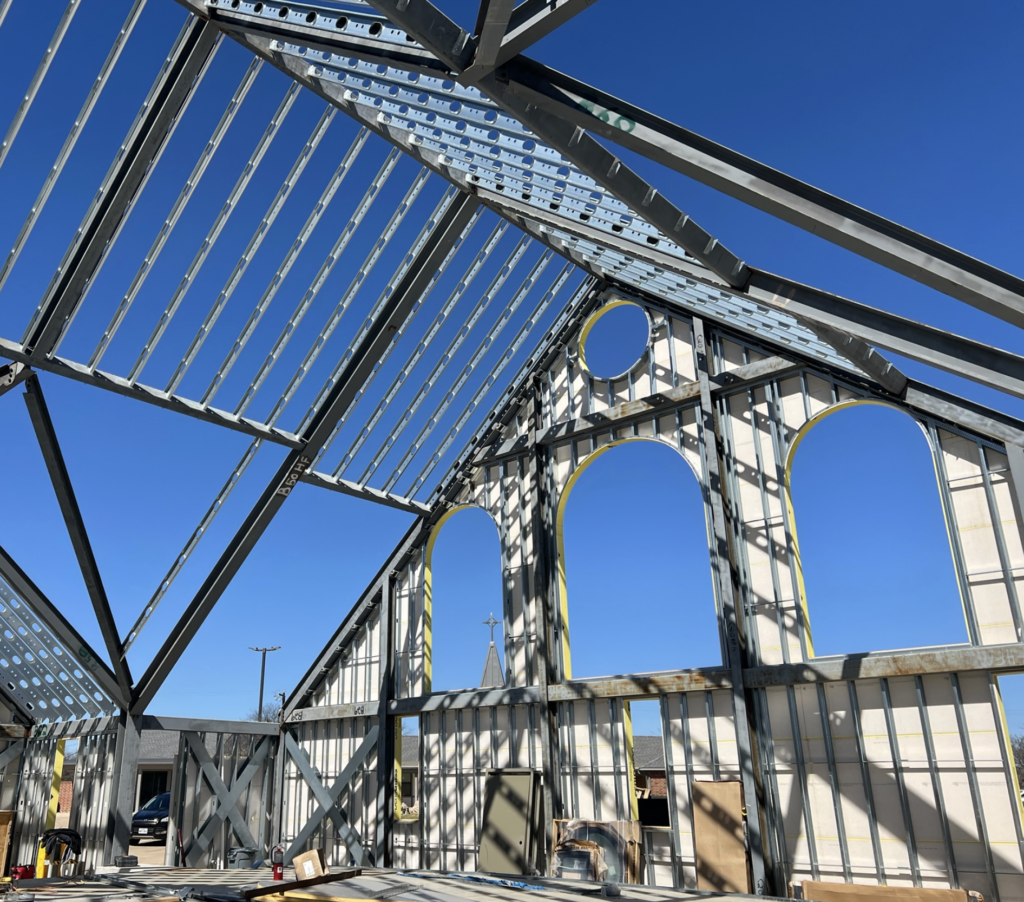 Roof framing at Holy Family Church in Fort Worth