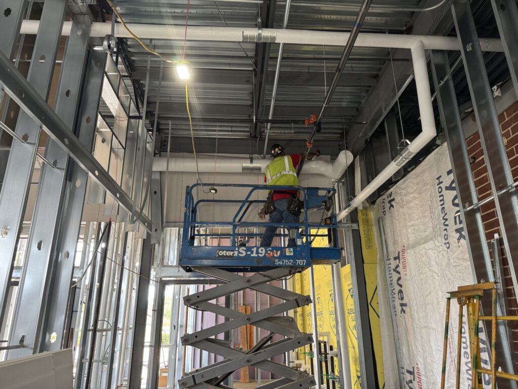 Interior work on the gymnasium for Emmanuel Chin Baptist Church in Lewisville, TX