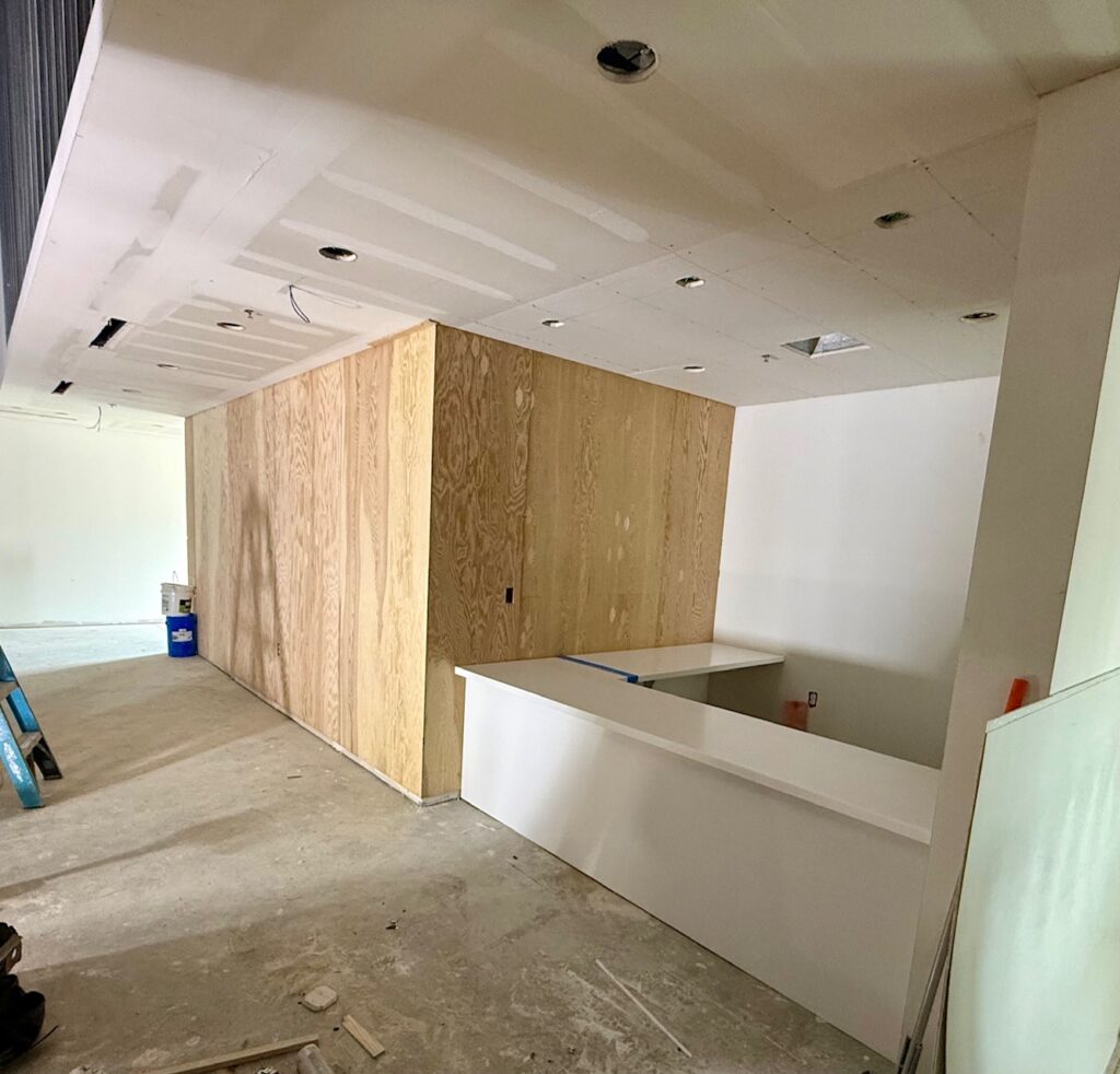 Photo provided by Fort Construction in Fort Worth, Texas. Photo shows exterior of a remodel for Kitchen Dog Theater in Dallas, Texas. No text. 