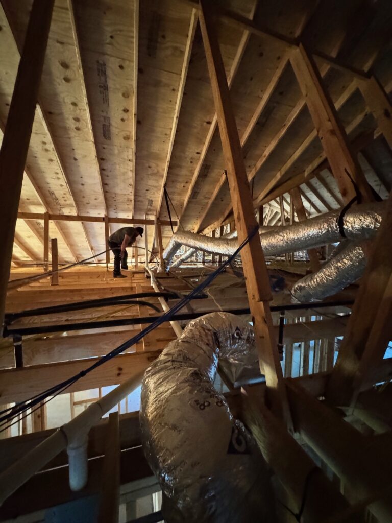Photo by Fort Construction in Fort Worth, Texas. Interior image of ductwork in attic of the Serenity View Retirement and Assisted Living facility in Fort Worth.